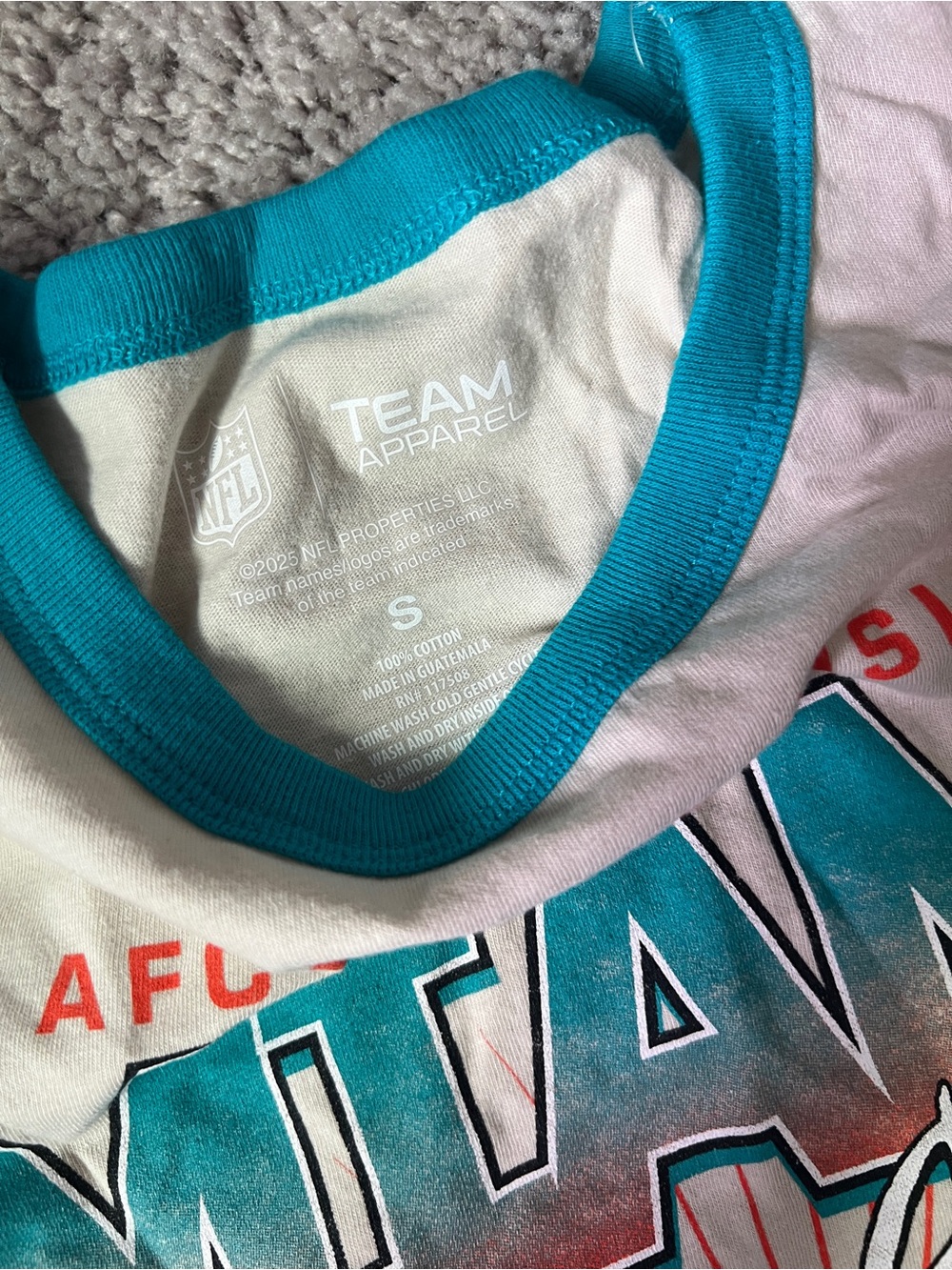 NFL Miami Dolphin Team Apparel Ringer Tee in Teal & Cream with Coral Accent - Picture 2 of 3
